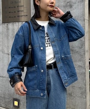 【ユニセックス】レザーカラーウエスタンデニムジャケット/セットアップアイテムあり