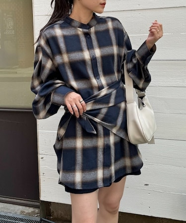 【アレンジ自由自在】スカーフ付きボリュームスリーブチェックシャツ