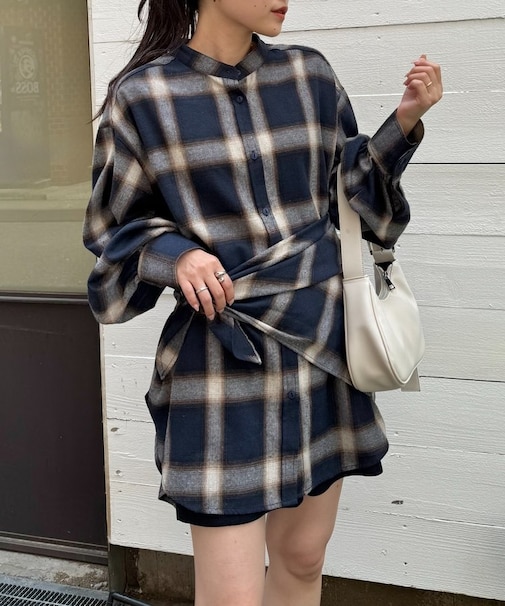 【アレンジ自由自在】スカーフ付きボリュームスリーブチェックシャツ