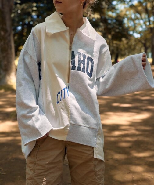 etsintaリメイクハーフZIPスウェット