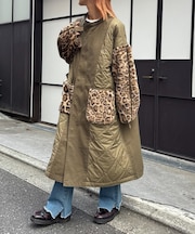 etsintaファー切替ノーカラーキルティングコート