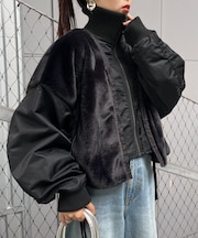 【etsinta】ファー切替ショートスタンドジャケット/WEB限定カラーあり