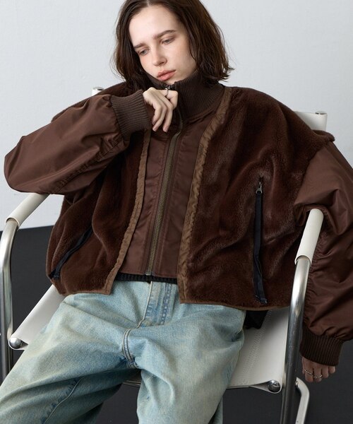 etsinta/エシンタ】ブロッキングファーZIPコート 定価2.4万☆ etsinta 