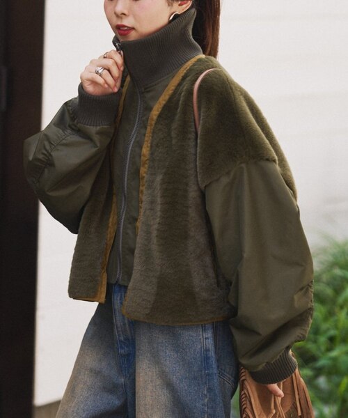 本日限定価格！etsinta ファー切替ショートスタンドジャケット etsinta】ファー切替ショートスタンドジャケット/WEB限定カラーあり