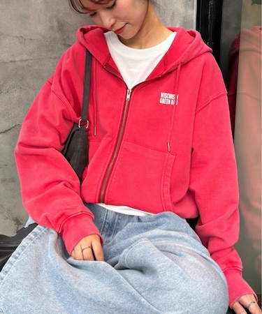 【UNISEX】アシッドウォッシュ加工ロゴジップパーカー