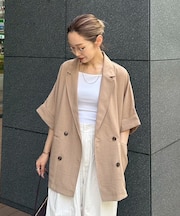 ≪シワになりにくい≫テックリネン半袖シャツジャケット