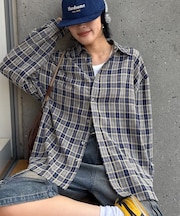 【UNISEX】モール混長袖チェックシャツ