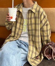 【UNISEX】モール混長袖チェックシャツ
