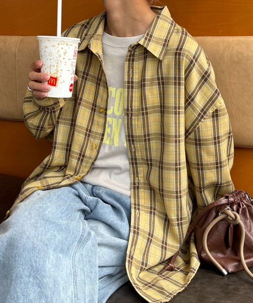 【UNISEX】モール混長袖チェックシャツ