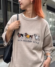 【ユニセックス】アニマル柄犬サマーニット半袖Tシャツ