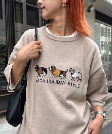 【ユニセックス】アニマル柄犬サマーニット半袖Tシャツ