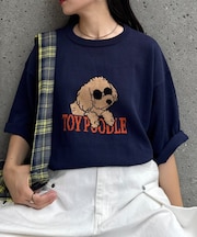 【ユニセックス】アニマル柄犬サマーニット半袖Tシャツ