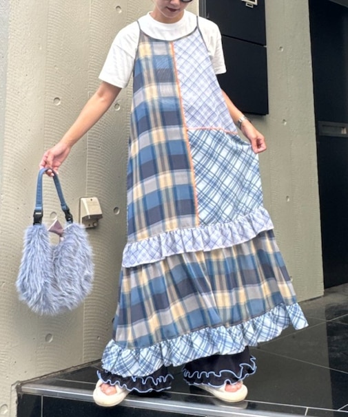 H.Sシアーチェックパッチワークキャミワンピ