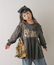 【KIDS】かすれロゴ長袖チュニックミニワンピ