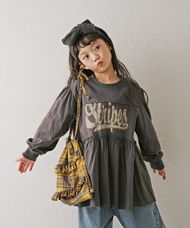 【KIDS】かすれロゴ長袖チュニックミニワンピ