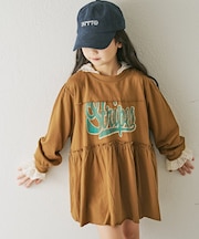 【KIDS】かすれロゴ長袖チュニックミニワンピ