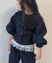 【KIDS】【India】カットワークレースクロップド丈カーデ