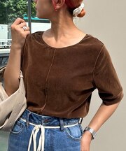 シアーフロッキービンテージ加工半袖トップス