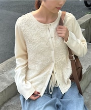 レースドッキングリブスナップカーデ