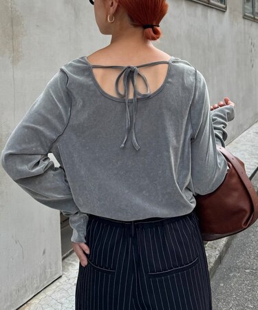 シアーフロッキービンテージ加工バックリボントップス