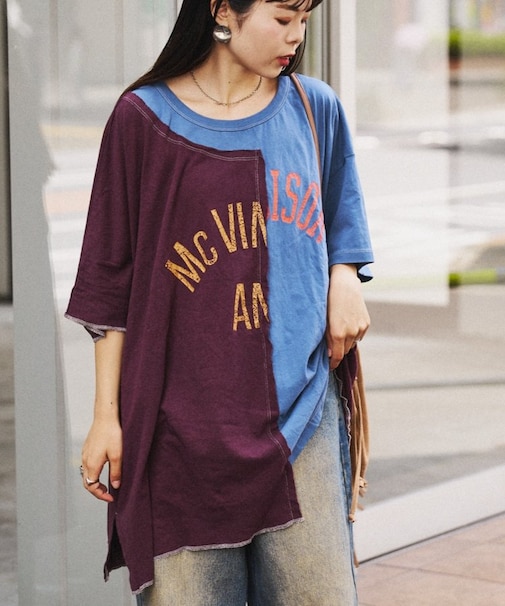 etsintaリメイクカレッジアシメオーバーtee