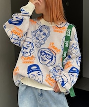 【SOUNDS GOOOOD】アソートフェイス柄ファンキーニット