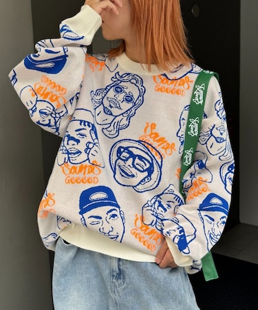 【SOUNDS GOOOOD】アソートフェイス柄ファンキーニット