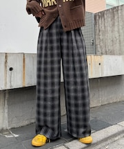 【UNISEX】ネルチェックタックボリュームワイドパンツ