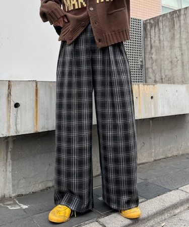 【UNISEX】ネルチェックタックボリュームワイドパンツ