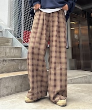 【UNISEX】ネルチェックタックボリュームワイドパンツ