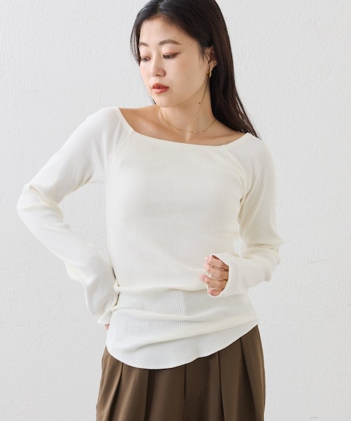 【shay】カップ付オフショルリブトップス