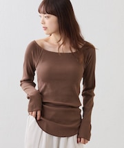 【shay】カップ付オフショルリブトップス