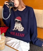 【ユニセックス】犬アソート柄ロゴジャガードニット