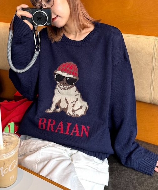 【ユニセックス】犬アソート柄ロゴジャガードニット