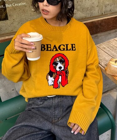 【ユニセックス】犬 ニット アソートロゴジャガードニット