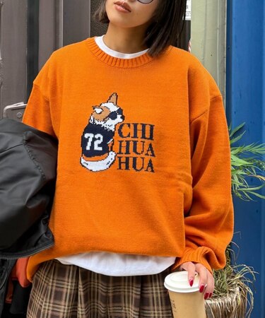 【ユニセックス】犬アソート柄ロゴジャガードニット