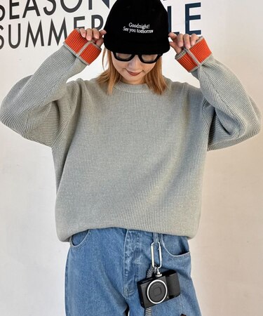 【洗えるニット】リシェイプモーションワッフルニットプルオーバー