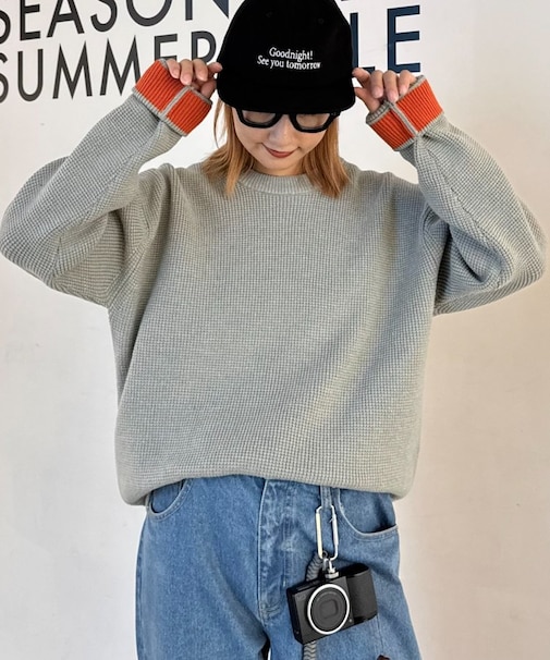 【洗えるニット】リシェイプモーションワッフルニットプルオーバー