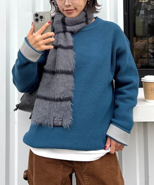 洗えるニット】リシェイプモーションワッフルニットプルオーバー