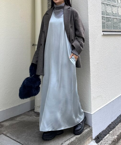 前後2wayサテンタンクワンピース