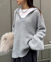 メランジVネックニットフーディー
