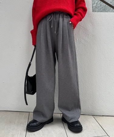 【下腹部すっきり/全骨格優勝】紐ベルト付きタックワイドイージースラックス