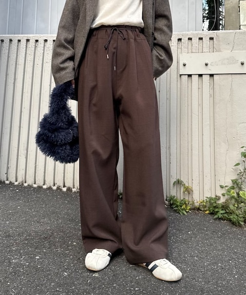 【下腹部すっきり/全骨格優勝】紐ベルト付きタックワイドイージースラックス