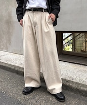 【冬も暖かい◎】表起毛/2タックデニムワイドスラックスパンツ