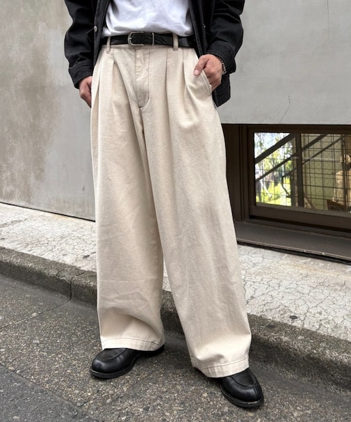 【冬も暖かい◎】表起毛/2タックデニムワイドスラックスパンツ