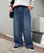 【冬も暖かい◎】表起毛/2タックデニムワイドスラックスパンツ