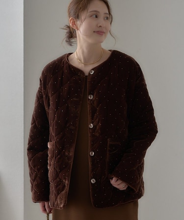 【aguni】ベロアラメドットプリントキルトジャケット