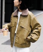 【ユニセックス】襟ボア取り外し可能/合皮/レザージップアップブルゾン