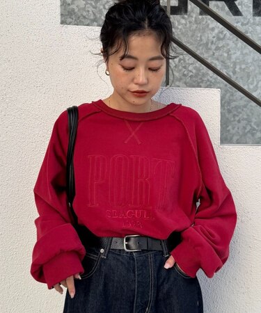 スウェードタッチ裏毛ロゴ刺繍スウェット