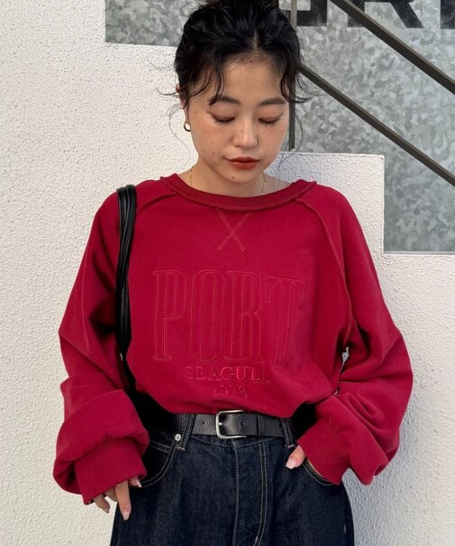 スウェードタッチ裏毛ロゴ刺繍スウェット